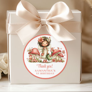 Whimsical Fairy 3e Verjaardag Bloemen Feest Sticke Ronde Sticker