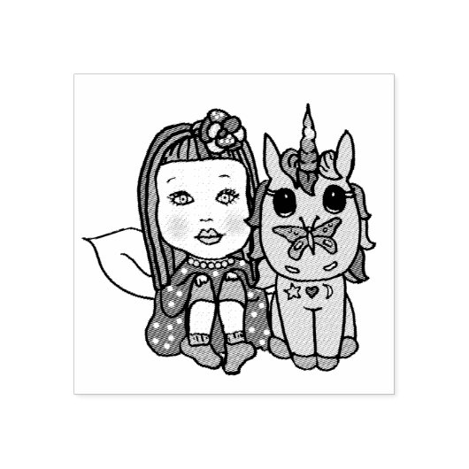 Whimsical Fairy and Unicorn met Butterfly on Nose Rubberstempel (Afrduk)