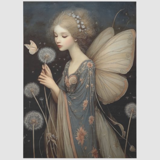 Whimsical Fairy & Dandelion Magical Decoupage Art Tissuepapier (Voorkant)
