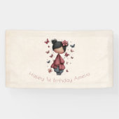 Whimsical Fairy Doll Retro Cute Birthday Spandoek (Horizontaal)