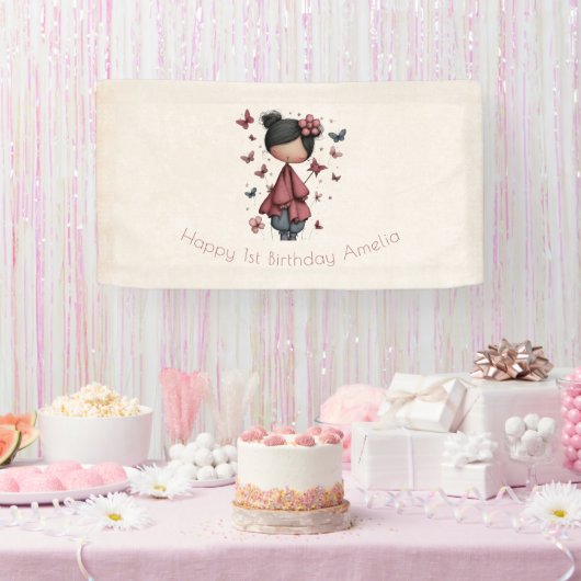 Whimsical Fairy Doll Retro Cute Birthday Spandoek (Feest)