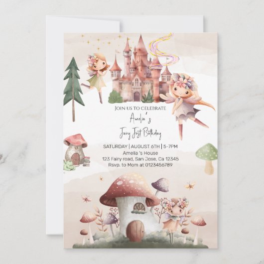 Whimsical Fairy Eerste Verjaardag | Kasteel en pad Kaart (Voorkant)