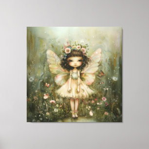 Whimsical Fairy en Wildbloemen Canvas Afdruk