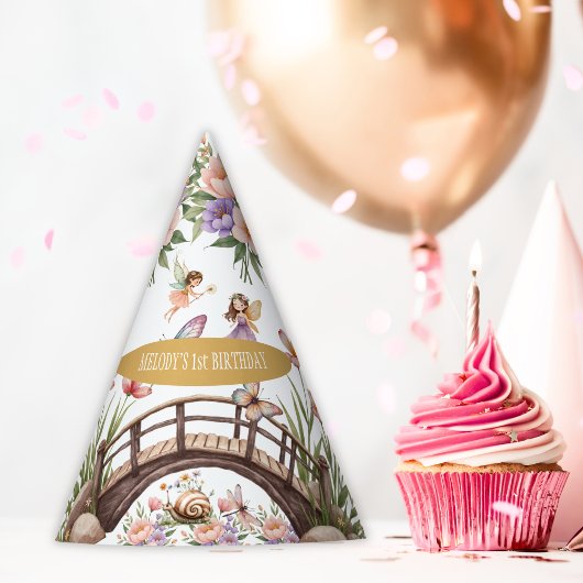 Whimsical fairy garden 1st birthday feesthoedjes