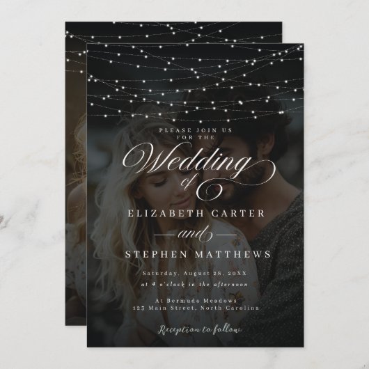 Whimsical Fairy Light Night Fotobruiloft Kaart (Voorkant / Achterkant)