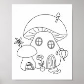 Whimsical Fairy Mushroom Colour Page Poster (Voorkant)