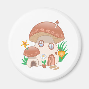 Whimsical Fairy Mushroom House Magneet