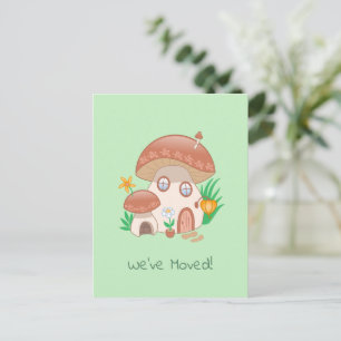 Whimsical Fairy Mushroom House We verhuisden Groen Aankondigingskaart