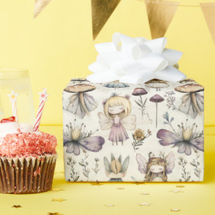 Whimsical Fairy & Mushroom Pastel Flower Garden Cadeaupapier