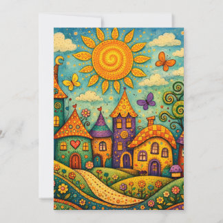 Whimsical Fairy Tale Village Colorful Canvas Art Bedankkaart