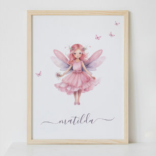 Whimsical Fairy Vlinder Roze Kwekerij Naam Poster