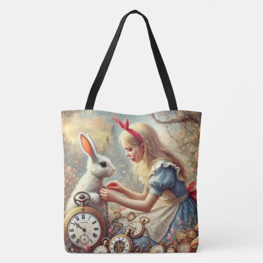 Whimsical Fairytale Art Alice and White Rabbit Draagtas (Achterkant)