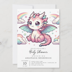 Whimsical Fairytale Dragon Baby shower Kaart