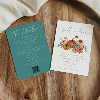 Whimsical Fall in Love QR Code All-in-One Trouwfee Kaart