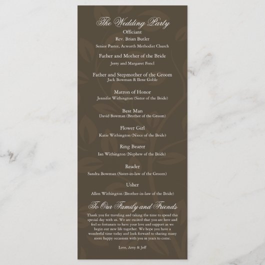 Whimsical Fall Wedding Program Programma (Achterkant)