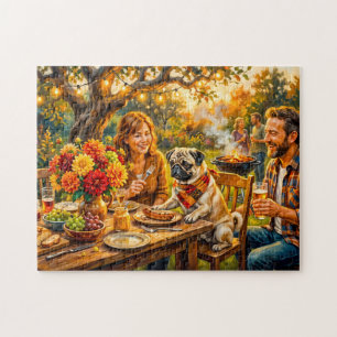 Whimsical Familie BBQ Terras Dweilmops Illustratie Legpuzzel