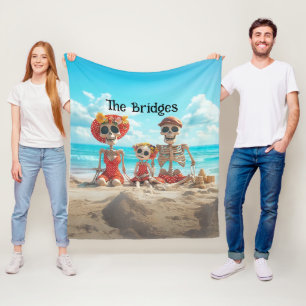 Whimsical Family Skeleton Familie van 3 op het str Fleece Deken