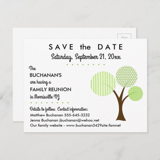 Whimsical Family Tree Reunion Save the Date Aankondigingskaart (Voorkant / Achterkant)