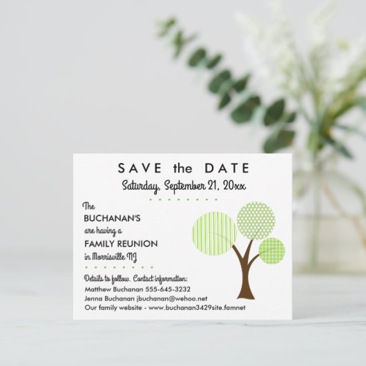 Whimsical Family Tree Reunion Save the Date Aankondigingskaart (Staand voorkant)