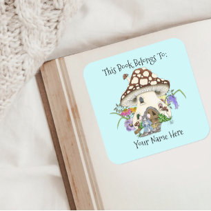 Whimsical Fantasie Muis Paddenstoelhuis Bloemig Bl Vierkante Sticker