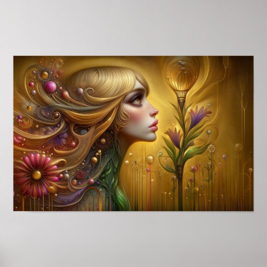 Whimsical Fantasy Floral Vrouw buitenaards Poster (Voorkant)