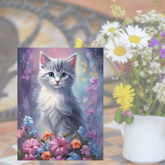 Whimsical Fantasy Kitten in Tuin Kat Briefkaart