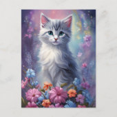 Whimsical Fantasy Kitten in Tuin Kat Briefkaart (Voorkant)
