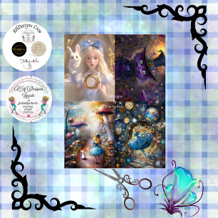 Whimsical Fantasy Paasblond meisje Paarse kat Tissuepapier