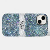 Whimsical Faux Blue en Silver Glitter Monogram Case-Mate iPhone Case (Achterkant (horizontaal))