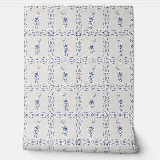 Whimsical faux crackle blue Delft style nursery Behang