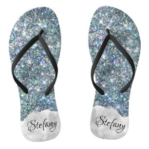 Whimsical Faux Holografisch en Zilveren Glitter Teenslippers
