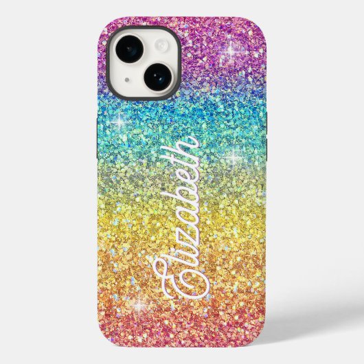 Whimsical Faux Ombre Regenboog Glitter Monogram Case-Mate iPhone Case (Achterkant)