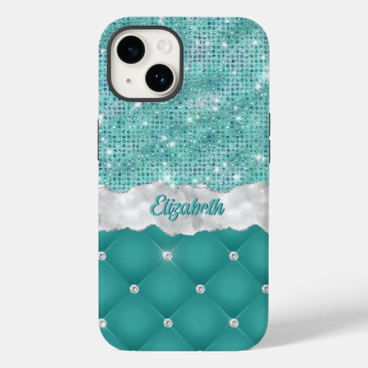 Whimsical Faux Turquoise Blauwgroen Glitter Monogr Case-Mate iPhone Case (Achterkant)