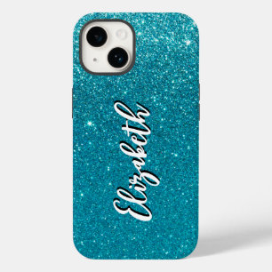 Whimsical Faux Turquoise Glitter Monogram Case-Mate iPhone 14 Hoesje