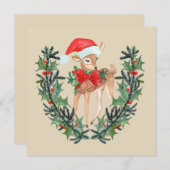 Whimsical Fawn Wreath Flat Kaart (Voorkant / Achterkant)