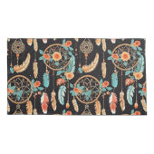 Whimsical feather dreamcatcher donker bloemig blau kussensloop (Achterkant-Links)