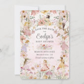 Whimsical feeën Baby shower bloementuin weide Save The Date (Voorkant)