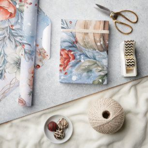 Whimsical Feestelijke  Bloemen Sneeuwman Gift Cadeaupapier