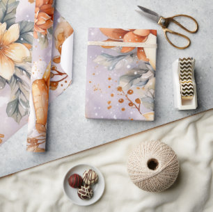 Whimsical Feestelijke  Bloemen Sneeuwman Gift Cadeaupapier