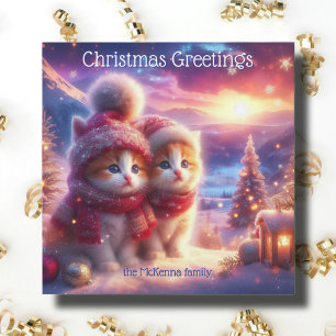 Whimsical Feestelijke Katten Christelijk Kerstmis Feestdagenkaart