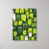 Whimsical Feline Delight - Groene Doodle Kat Liefh Canvas Afdruk (Voorkant)