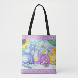 WHIMSICAL FELINE FRIENDS CAT CANVAS TAS Paars