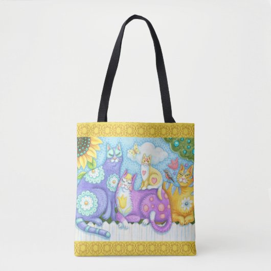 WHIMSICAL FELINE FRIENDS CAT CANVAS TAS Yellow (Voorkant)