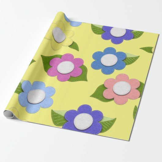 Whimsical Felt Style Flowers Cadeaupapier (Uitgerold)