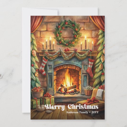 Whimsical festive scene in classic red and green feestdagenkaart (Voorkant)