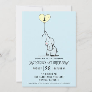Whimsical First Birthday   Elephant Blue Kaart