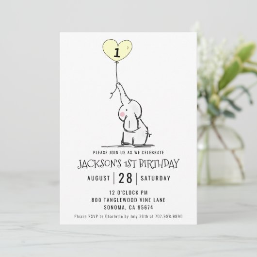 Whimsical First Birthday | Elephant Kaart (Staand voorkant)