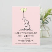 Whimsical First Birthday | Elephant Pink Kaart (Staand voorkant)