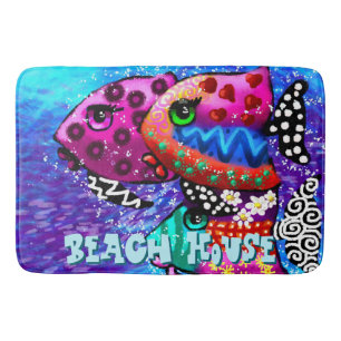 Whimsical Fish Trio Kleurrijk Nautisch Gepersonali Badmat
