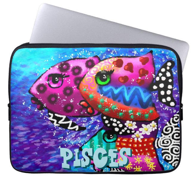 Whimsical Fish Trio Vissen Nautisch gepersonalisee Laptop Sleeve (Voorkant)